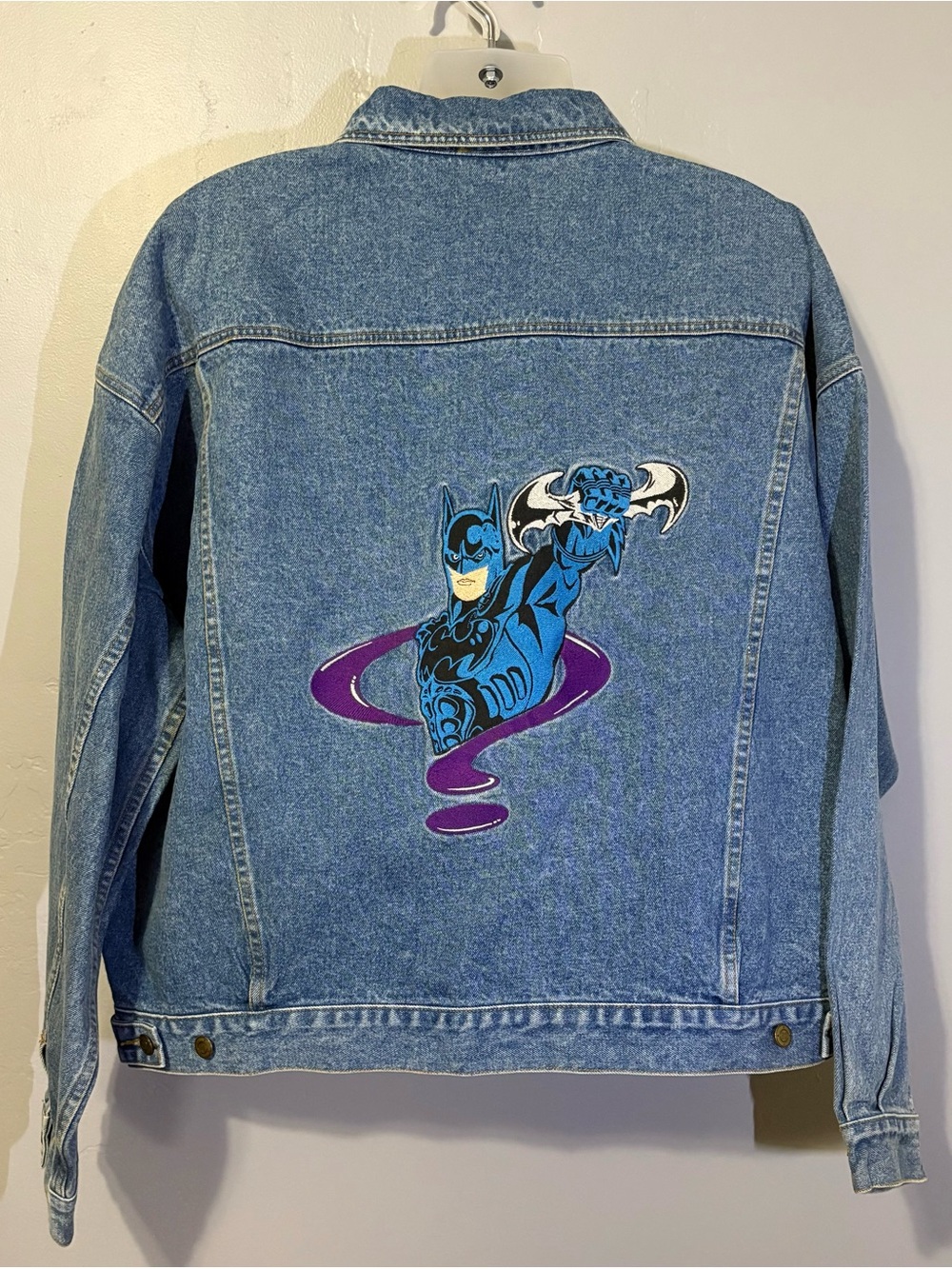 Vtg DC Comics Batman Denim Jean Jacket Sz XXL Super Heroes Embroidered NOS W/tag